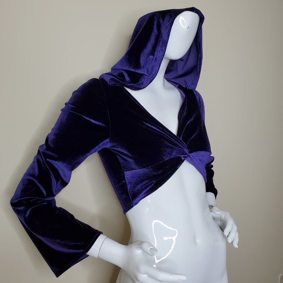 Chic Twist Velvet Purple Hooded Long Sleeve Top w/ Skinny Fit Pants SZ S - Picture 7 of 10